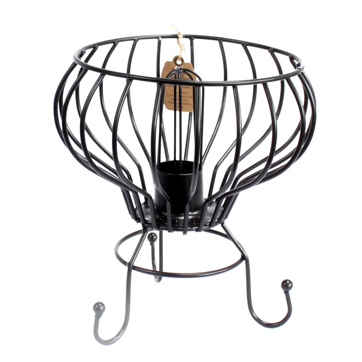 Low industrial lamp in iron, showing cable and bulb.