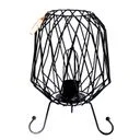 Mesh industrial iron lamp with metal mesh body, cable and light bulb.