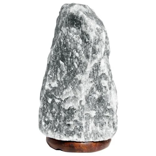 Grey Himalayan salt lamp weighing between 1.5 and 2 kilograms with natural textured surface on white background