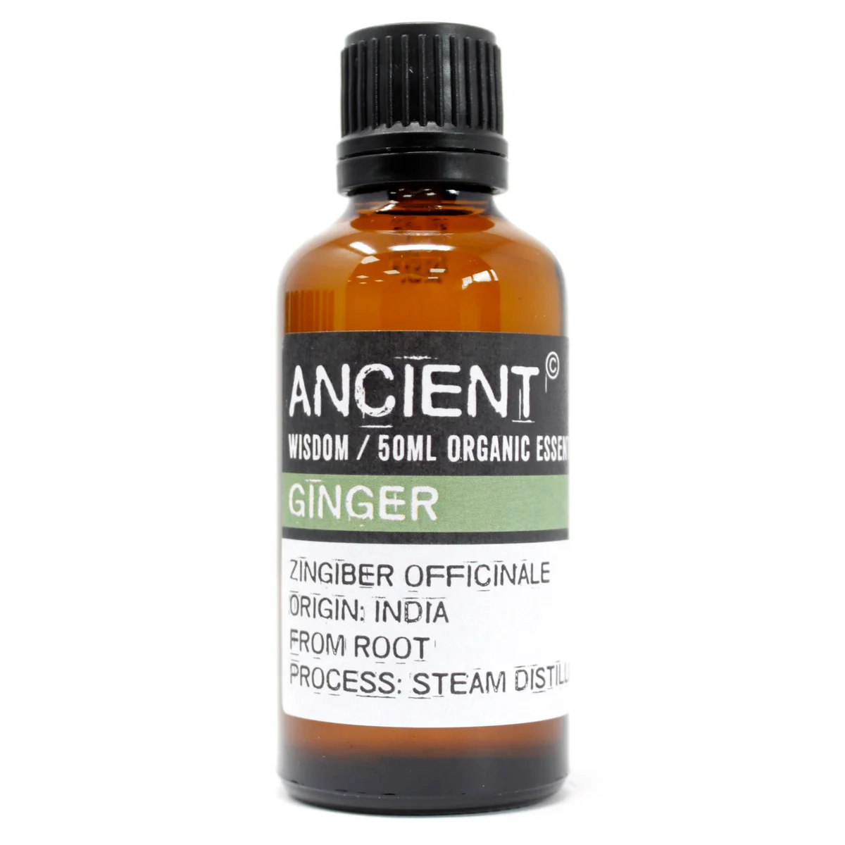 50ml glass bottle of organic ginger oil