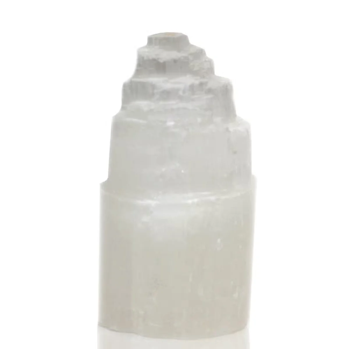 15 cm natural tower lamp selenite glows softly, crystal tower with slender glass finish