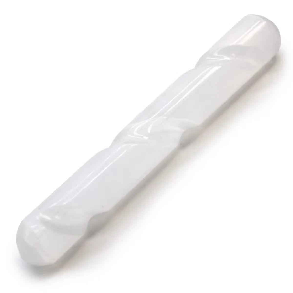 Round ended selenite spiral wand, 16 cm long, glossy white.