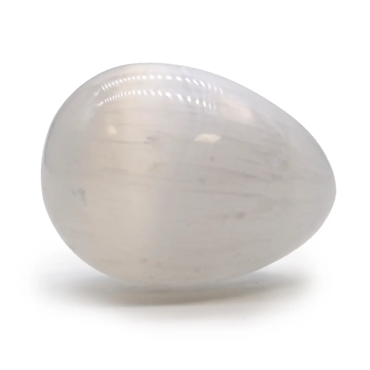 Selenite crystal egg – 5‑6 cm long, translucent white, egg‑shaped stone.