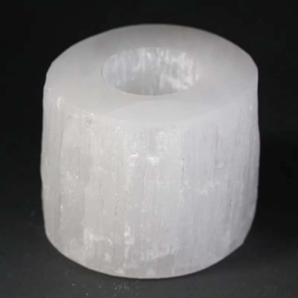 8 cm natural selenite cylinder candle holder, a piece of natural selenite decor