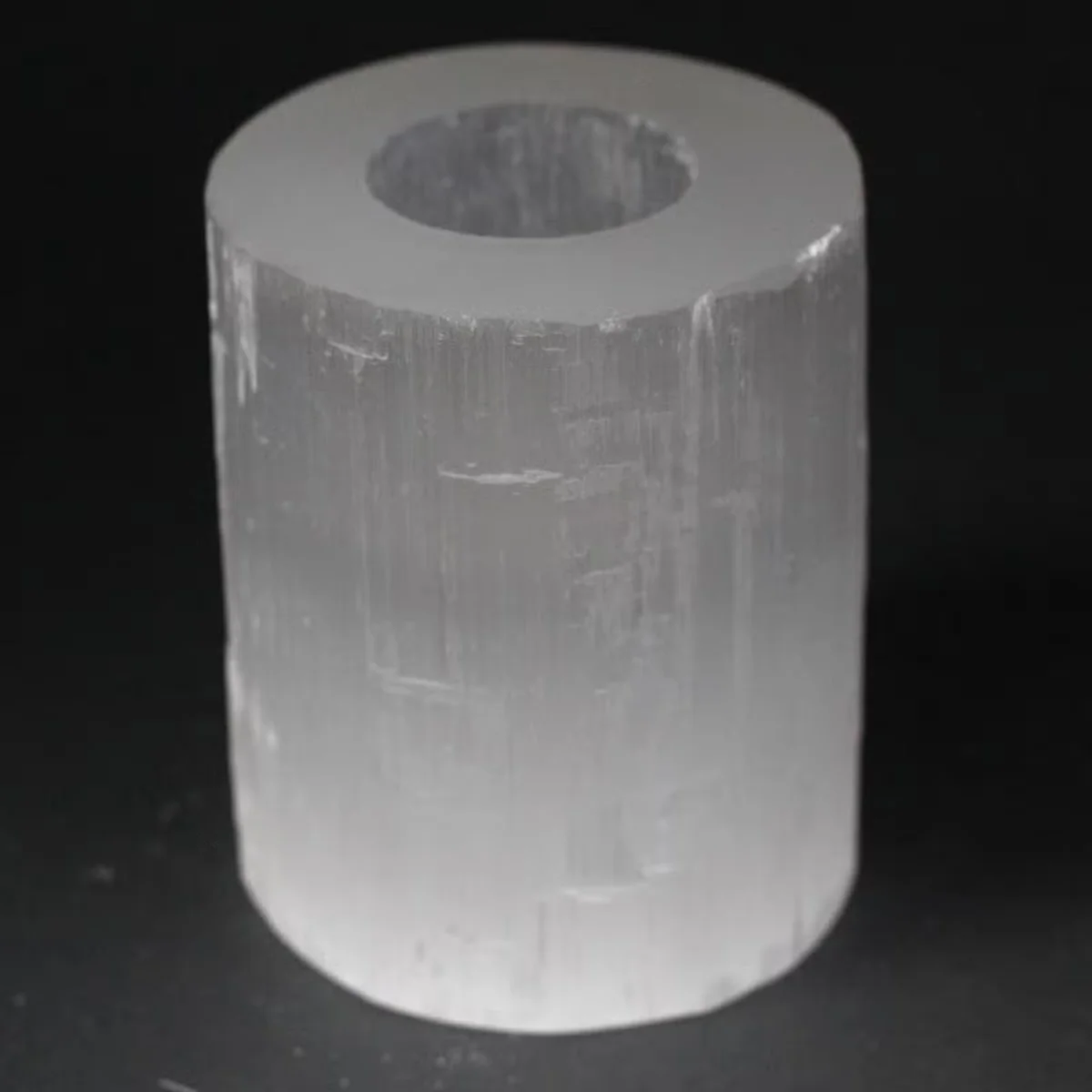 Selenite cylinder 10 cm candle holder, a minimalist decorative candle holder