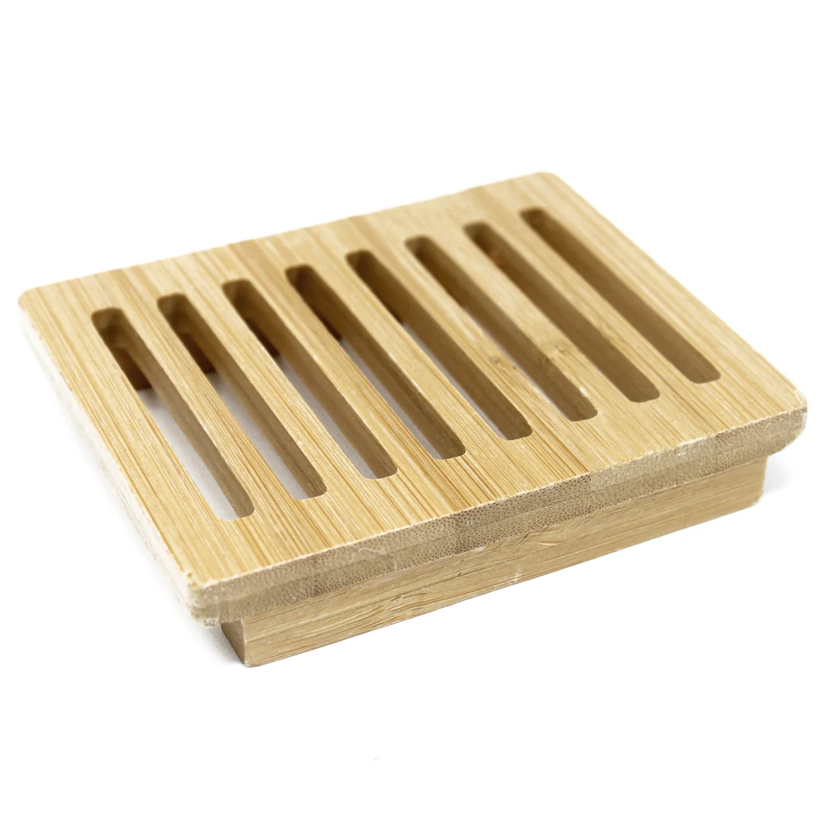 Hemu wooden soap dish box designed as a bathroom soap holder with natural wood finish and slotted base for drainage