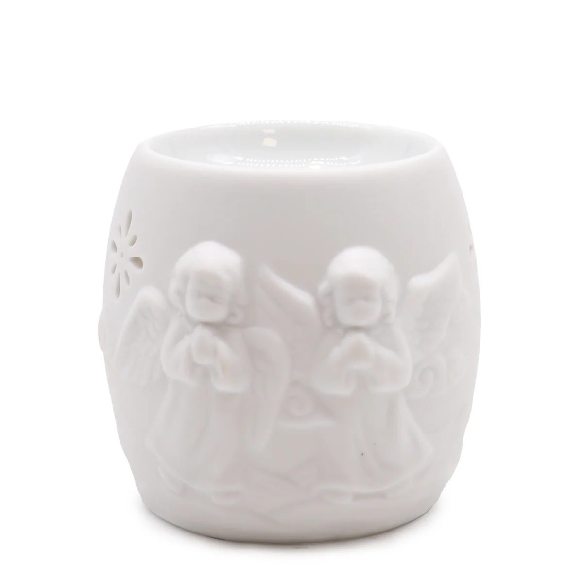Ceramic oil burner with cherubs design burner, soft lighting, stylish home décor accessory