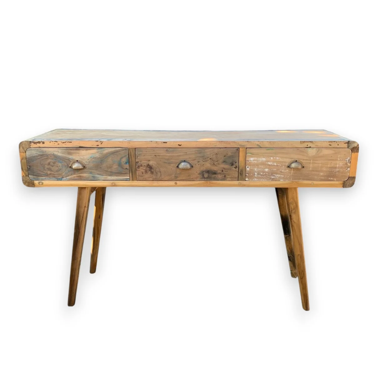 150x50x80cm console table made from recycled wood with a natural finish and sturdy rectangular design
