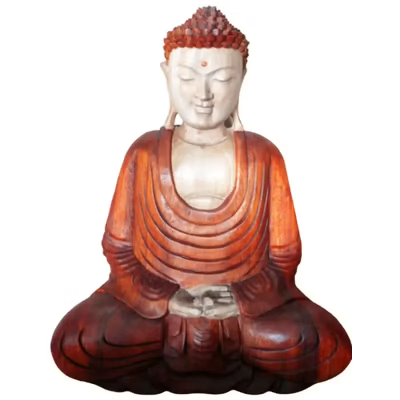 40cm hand carved Buddha figurine decor with hand down pose, detailed craftsmanship on a plain background