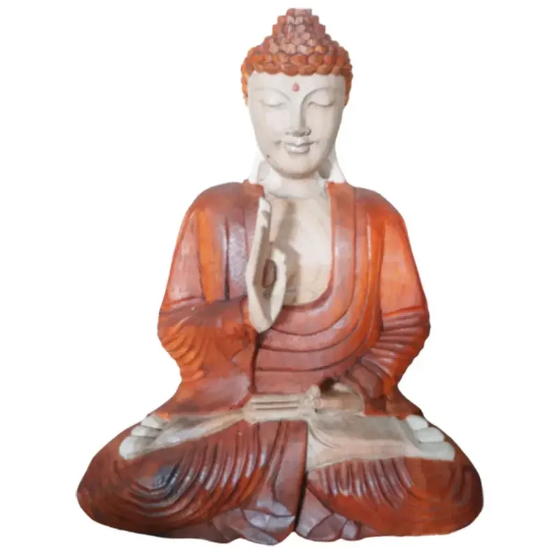 Hand carved Buddha statue 40cm showing teaching transmission pose with detailed craftsmanship and serene expression