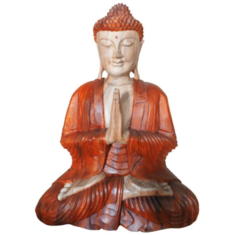 Hand carved Buddha statue 60cm tall with welcoming gesture, detailed craftsmanship, suitable for home decor