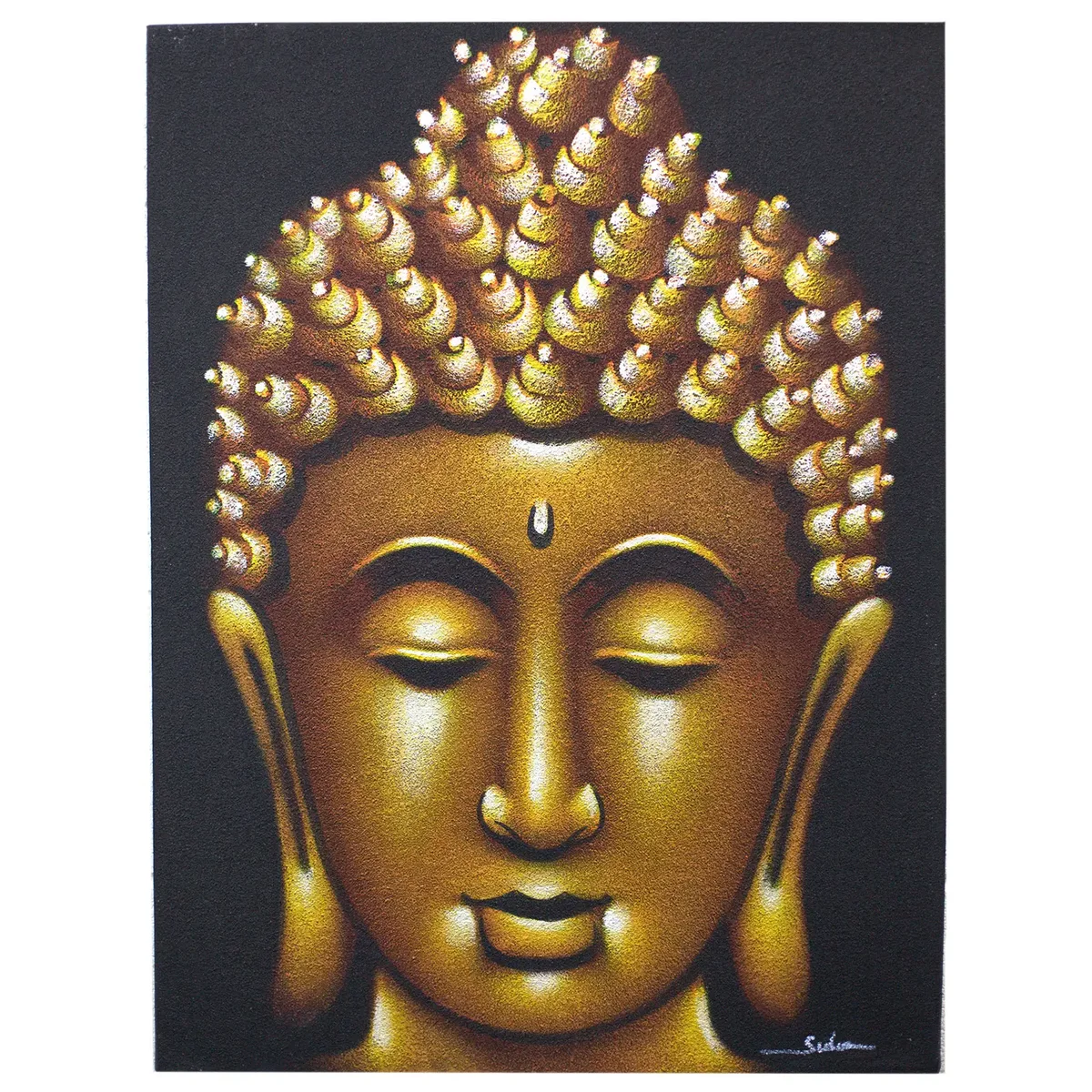 Buddha painting with a gold sand finish, showcasing gold finish wall art for home decor.