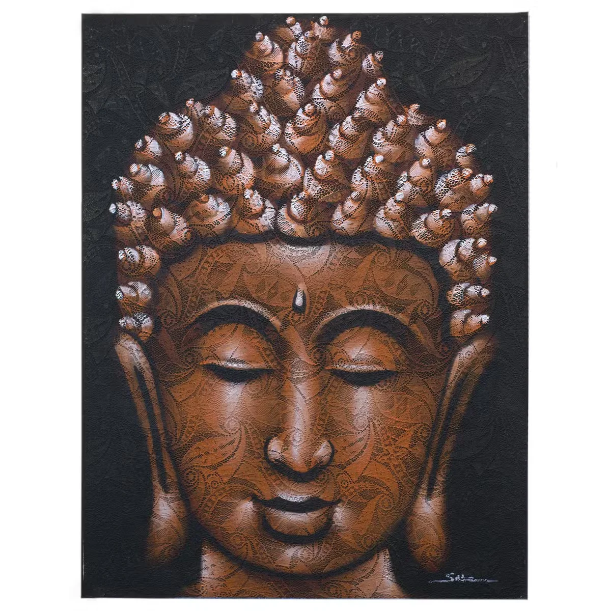 Buddha painting with copper brocade detail, ideal meditation room painting for a serene space decor