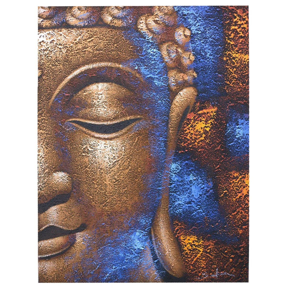 Buddha painting copper face artwork featuring a serene Buddha with a copper-colored face on canvas