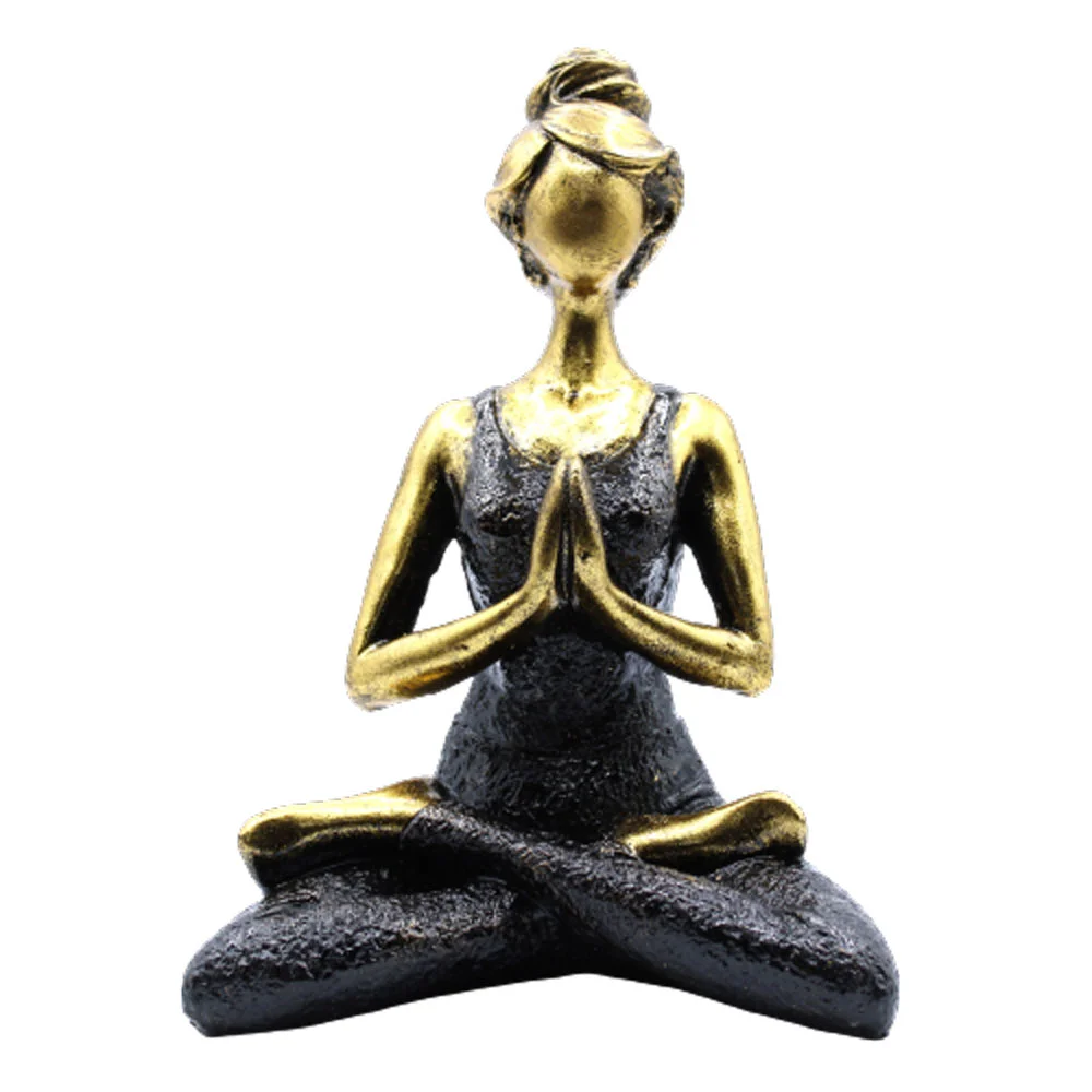 Bronze and black yoga lady figure 24cm tall black yoga statue showing seated meditation pose on white background