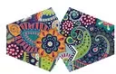 Reusable adult face mask with colourful funky swirls pattern, front‑on.