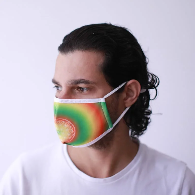 Reusable fashion face mask featuring Flower of Life pattern, adult size