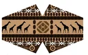 Adult face mask with colorful African tribal pattern, fabric design visible.