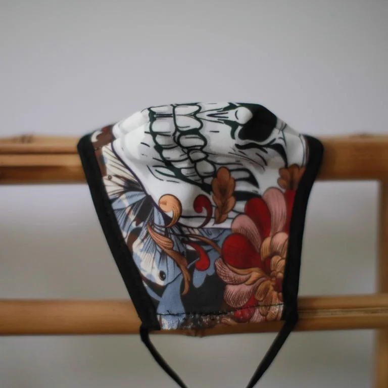 Reusable fashion face mask in colourful calavera (adult) design.