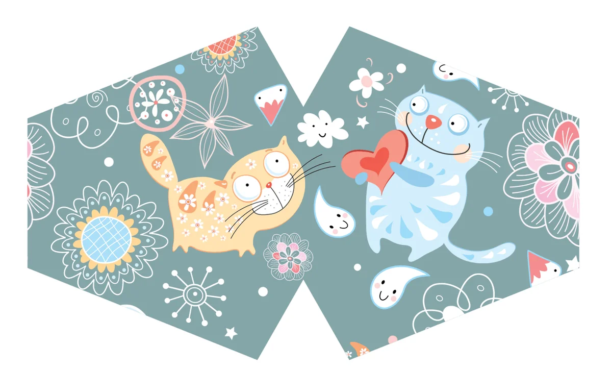 Reusable fashion children cat face mask with smiling cat prints, colourful for kids