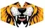 Stylish tiger face mask kids with bold tiger pattern, colourful cartoon design, snug fit, reusable fabric face covering for children.
