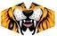 Colourful reusable tiger face mask kids, designed for children, featuring bold tiger stripes in bright orange and black.