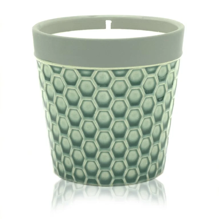 Fruit basket candle pot display with multiple candle pots arranged in a basket shape.