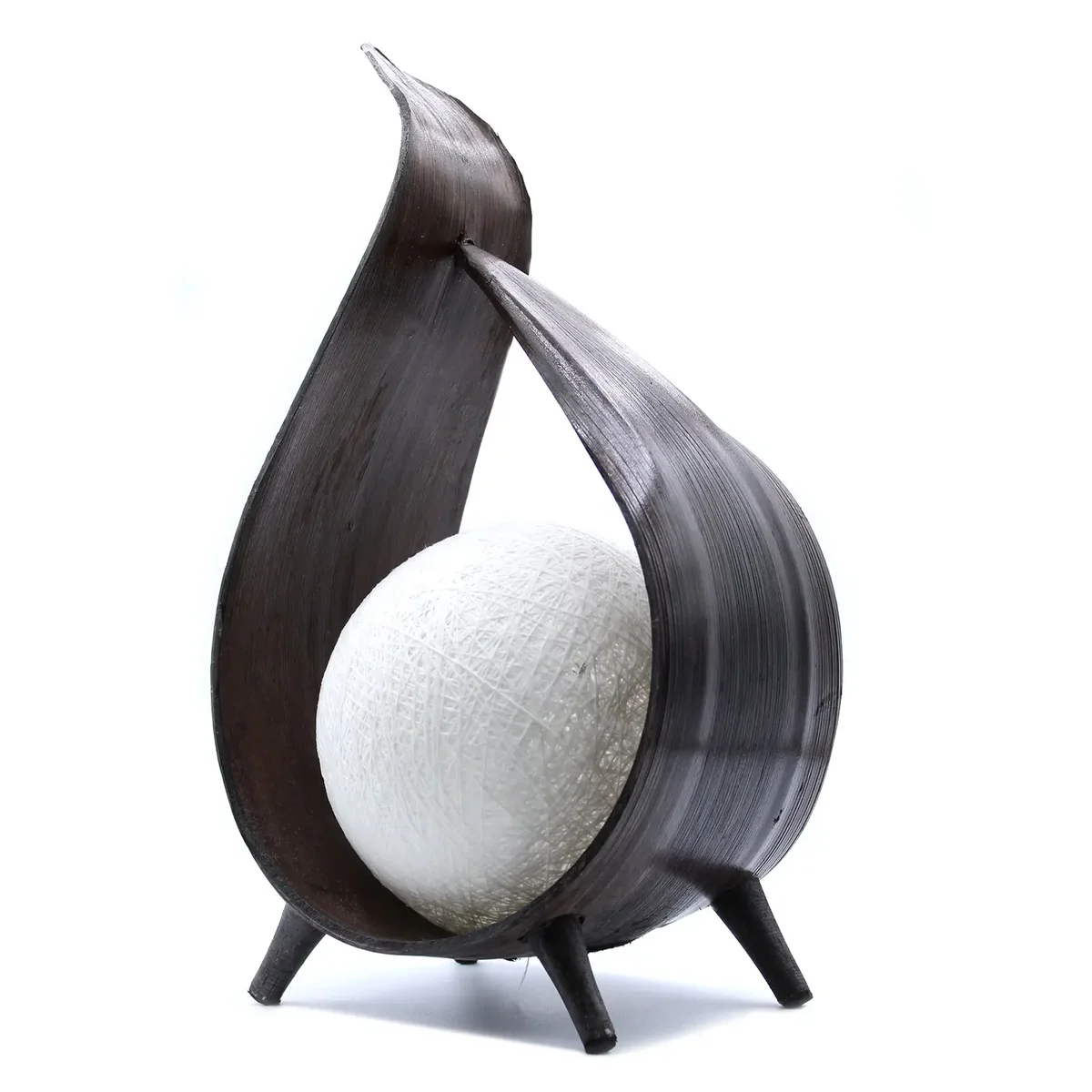 Natural coconut lamp with chocolate wrapover twist design, showcasing a smooth, dark brown finish and warm glow