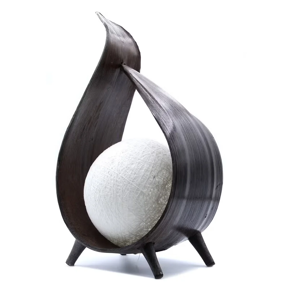 Natural coconut lamp with chocolate wrapover twist design, showcasing eco friendly lighting for sustainable decor