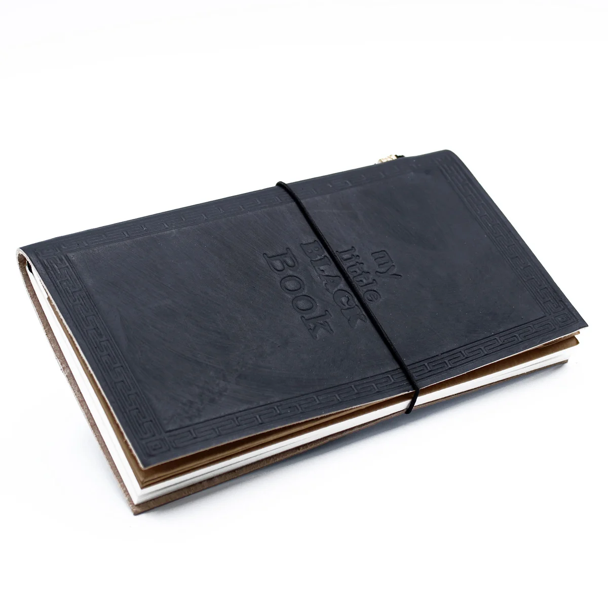 Black handmade leather journal 80 pages with a smooth leather cover.