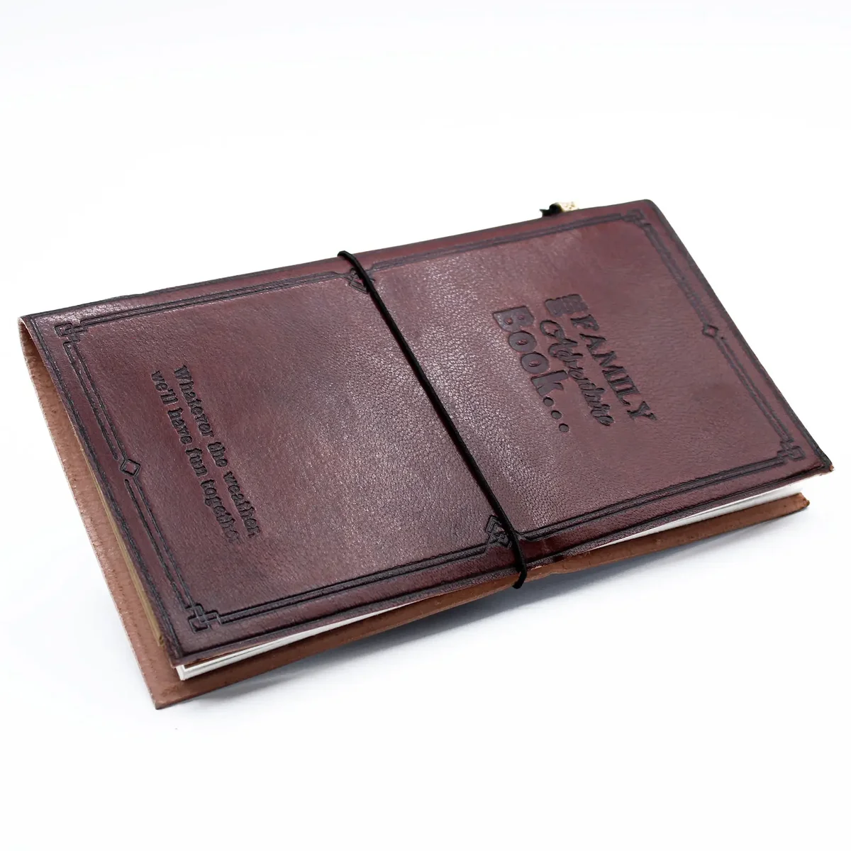 Brown leather journal, closed cover, natural brown leather, simple design.