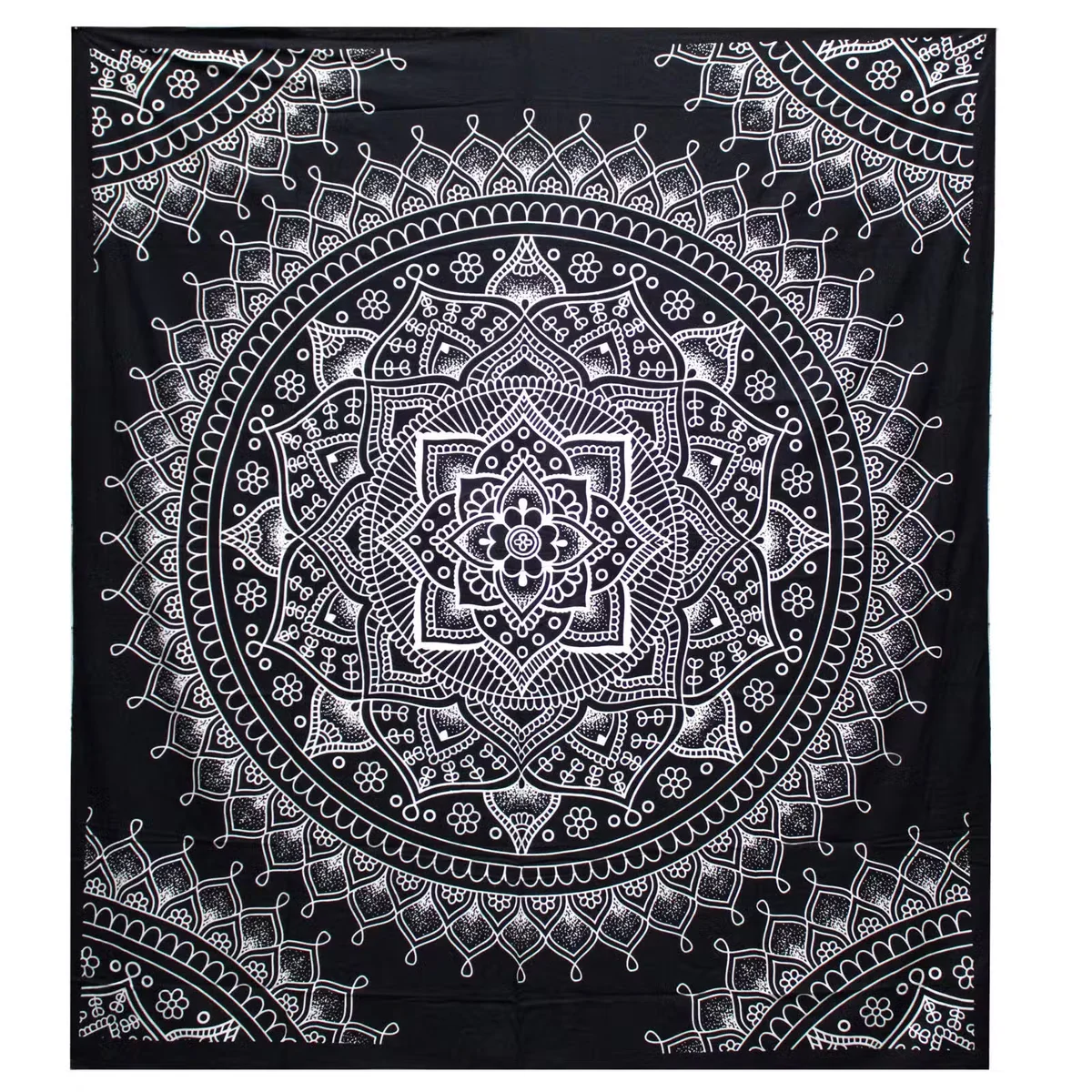 Black and white double cotton bedspread wall hanging featuring lotus flower pattern