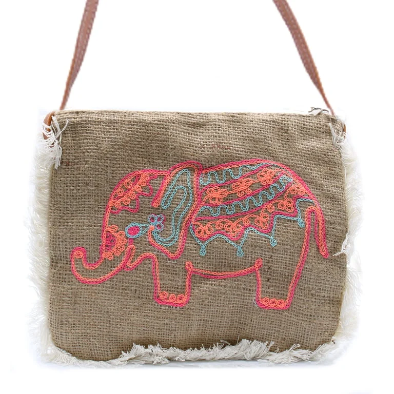 Chic fringe bag, an elephant embroidery bag with stylish fringe detailing.