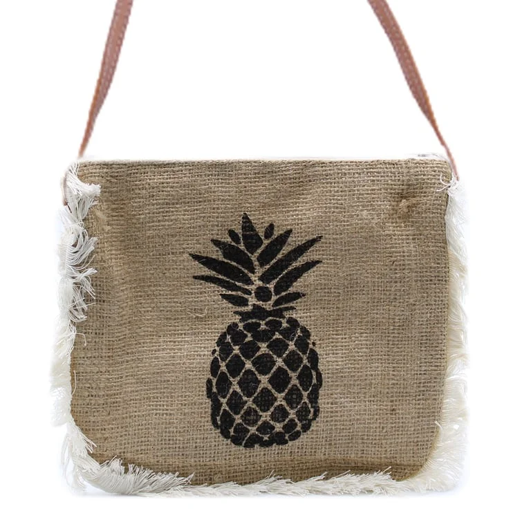 Bright fab fringe bag featuring a pineapple print, stylish fringe detail.