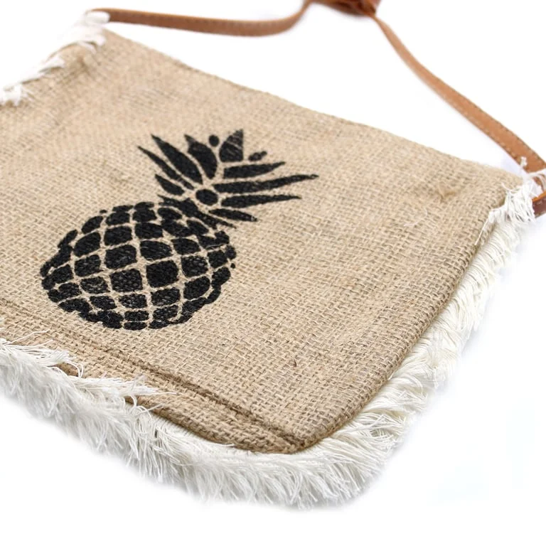 Bright pineapple‑printed fringe bag, a chic women's summer bag with tassels