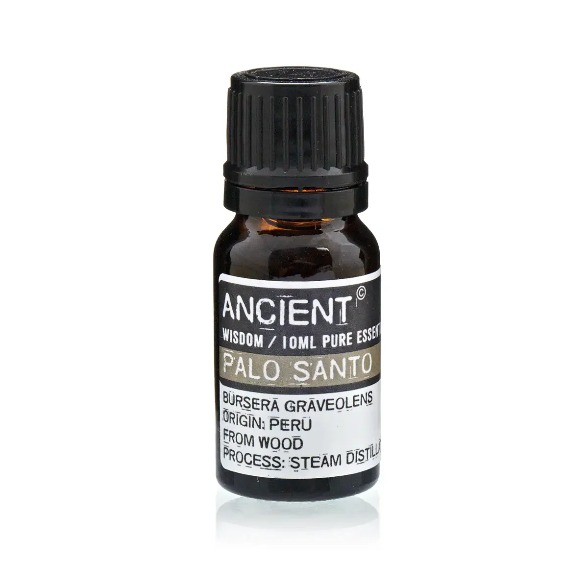 Palo Santo natural essential oil in a small amber bottle.