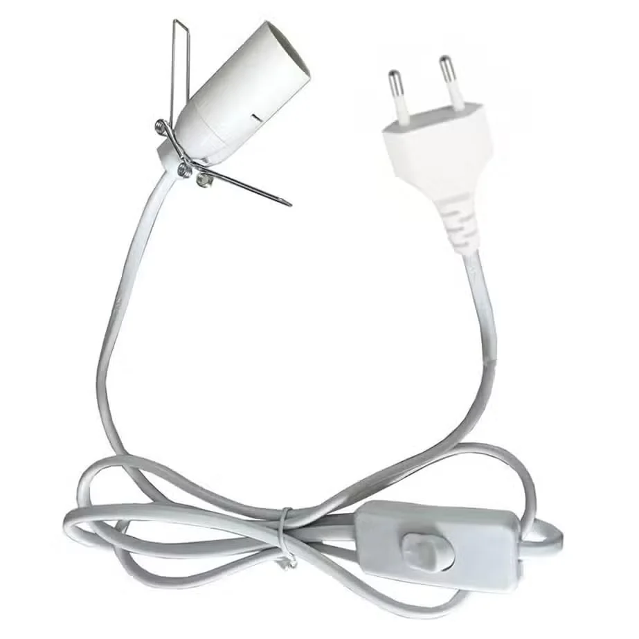 White electrical fitting cable with EU plug, coiled neatly against a white background
