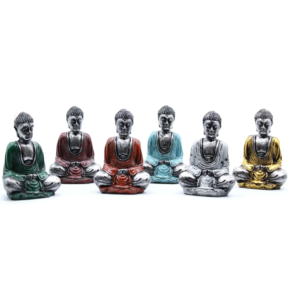 Small silver Buddha figurine in assorted colours buddha collection for decorative use