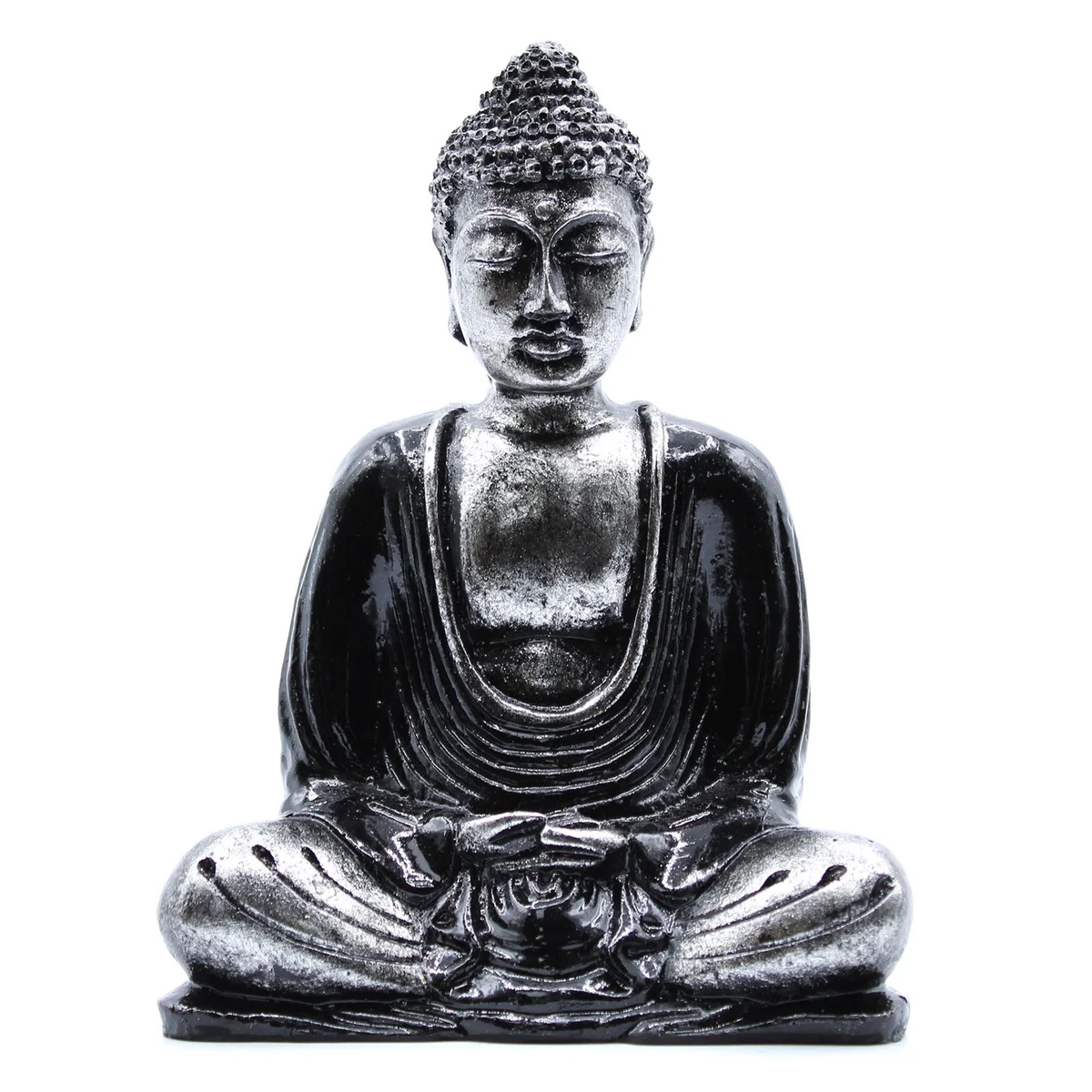 black grey buddha figurine, medium size, detailed marble sculpture