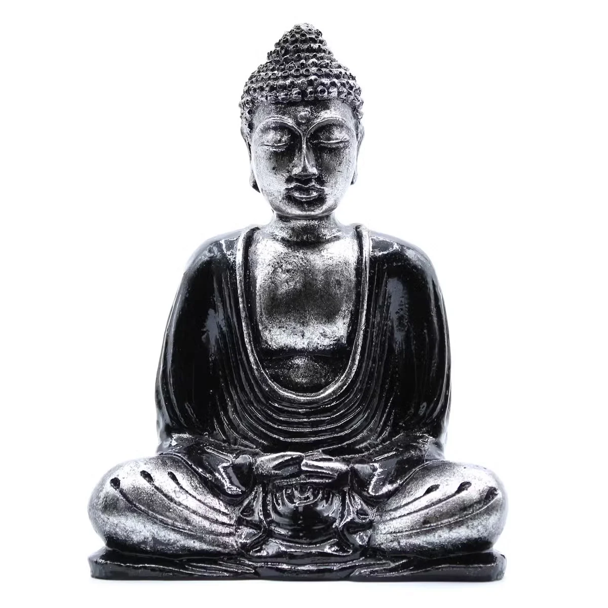 Black and grey Buddha statue, medium size, displayed as a stylish Buddha home ornament