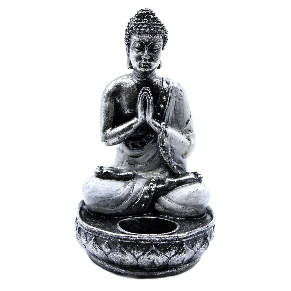 White Buddha candle holder, medium size, simple ceramic design.