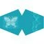 Blue butterfly patterned reusable face covering, folded, showing butterfly motif, ideal for stylish, washable face covering