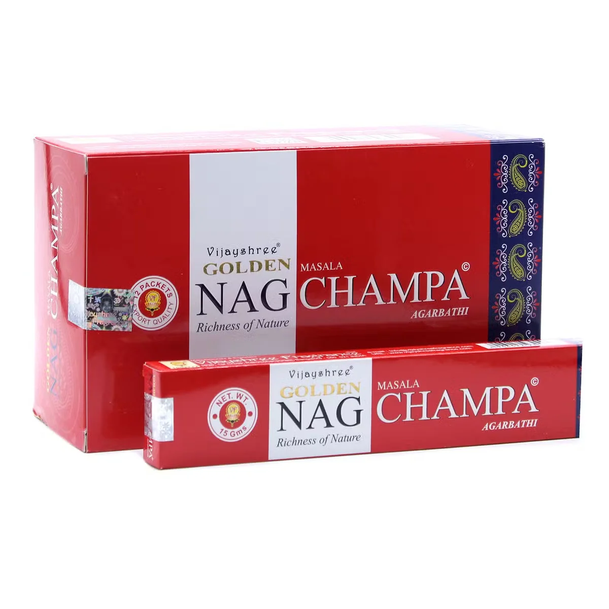 Bundled aromatic incense sticks from 15g Golden Nag Champa, wrapped in golden paper.