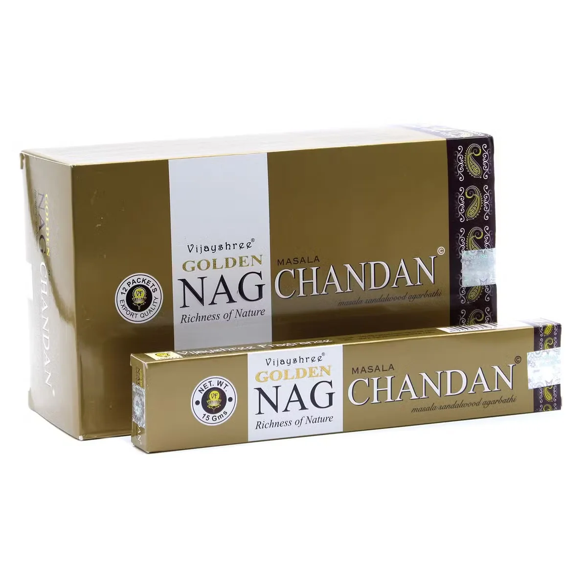 Pack of 15g golden nag chandan incense sticks, known for golden nag fragrance