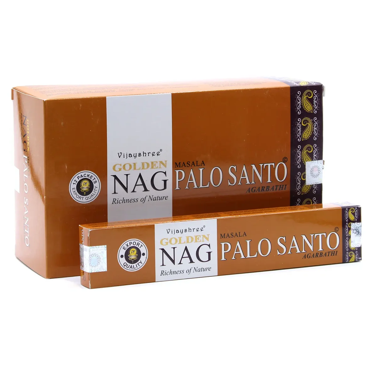 15g Golden Nag Palo Santo incense sticks displayed together