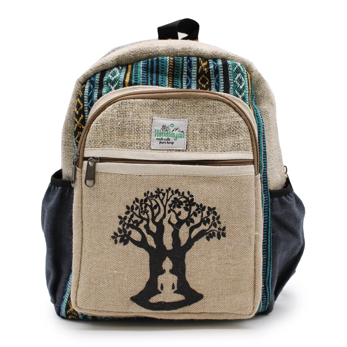 Stylish small backpack featuring a Bohdi tree design, compact size with adjustable straps and zippered compartments
