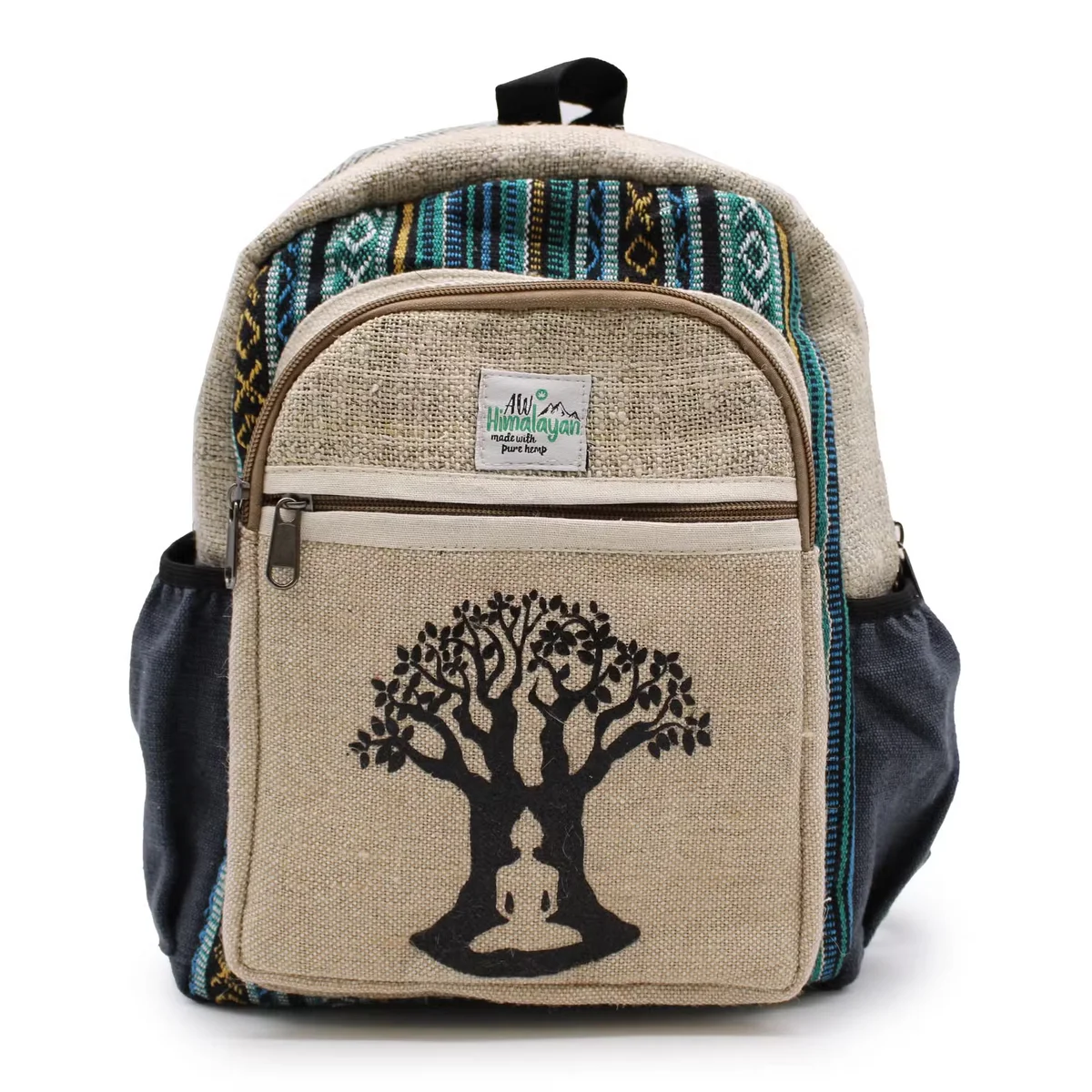 Small backpack with Bohdi Tree design, showing front view of compact everyday backpack with adjustable straps