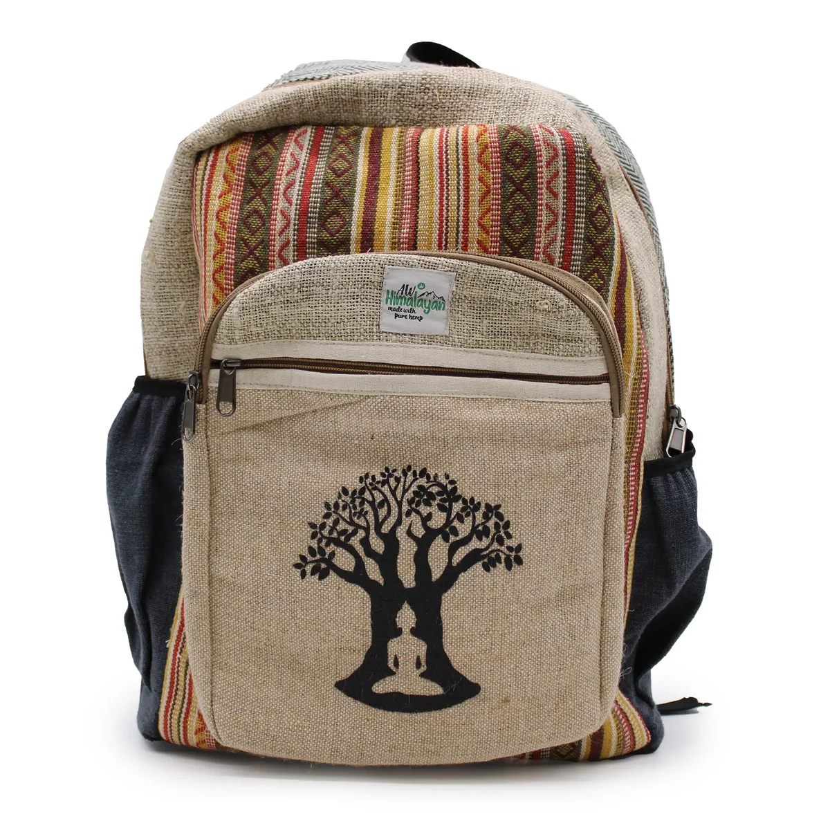 Large backpack with a Bohdi tree design on the front, suitable for carrying books and travel essentials, bohdi tree backpack