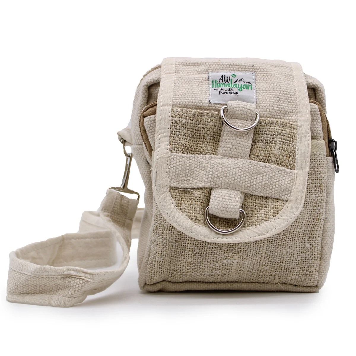 Body-Cross eco friendly travel bag made from natural hemp and cotton, shown with handles and zip closure in neutral tones