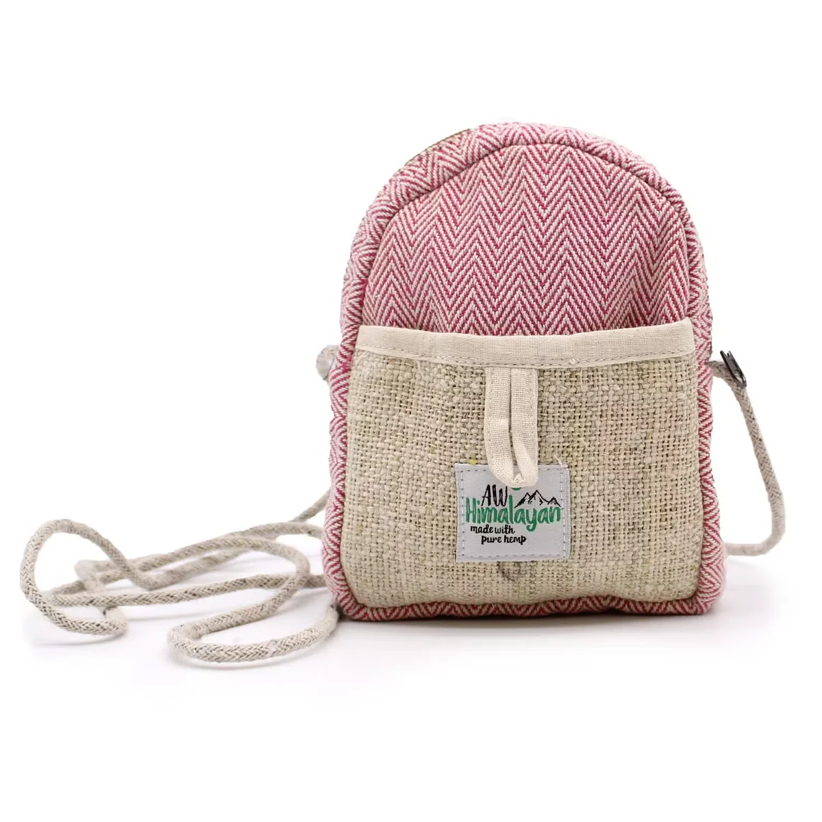 Compact mobile bag in assorted colors with a string design, ideal for carrying small items securely